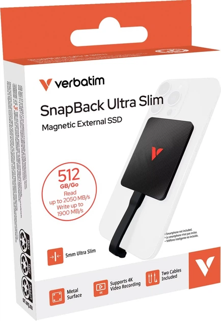 Dysk SSD Verbatim SnapBack Ultra Slim 512GB M.2 USB 3.2 Gen 2x2 Type-C Black (023942323358) - obraz 7