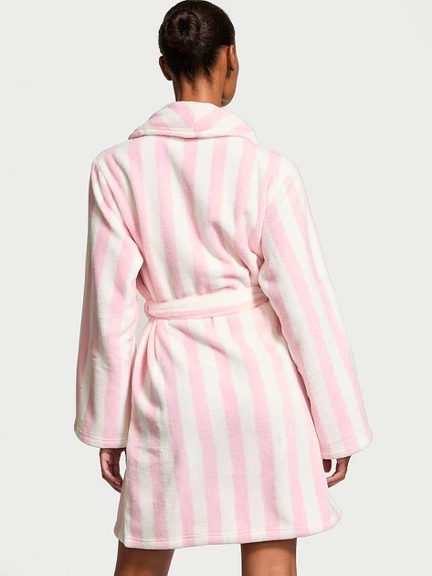 Халат Victoria's Secret Short Cozy Robe XS/S рожевий в смужку - Фото 2 Халат Victoria's Secret Short Cozy Robe XS/S рожевий в смужку - зображення 2