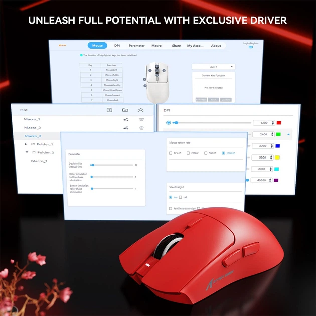 Геймерська бездротова (Bluetooth + 2,4G) зарядною базою Attack Shark X1, PixArt PAW3395PRO, 40000DPI, RED/ЧЕРВОНА (X1-3395PR) - зображення 8