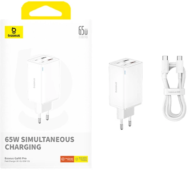 Ładowarka sieciowa Baseus GaN6 Pro 2 x USB-C + 2 x USB-A 65 W White (6932172644437) - obraz 9