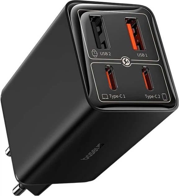 Ładowarka sieciowa Baseus GaN6 Pro 2 x USB-C + 2 x USB-A 65 W Black (6932172644444) - obraz 2