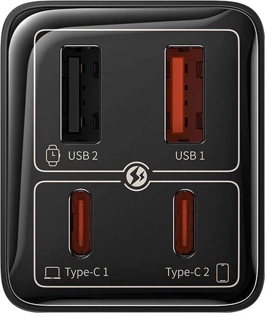 Ładowarka sieciowa Baseus GaN6 Pro 2 x USB-C + 2 x USB-A 65 W Black (6932172644444) - obraz 4