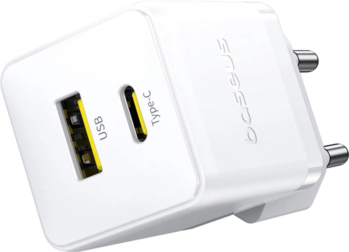 Ładowarka sieciowa Baseus Palm 1 x USB-C + 1 x USB-A 30 W White (6932172672485) - obraz 2