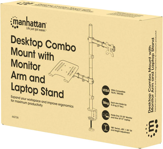 Кріпленння Manhattan Desktop Combo Mount with Monitor Arm and Laptop Stand (MANHATTAN_462136) - зображення 11