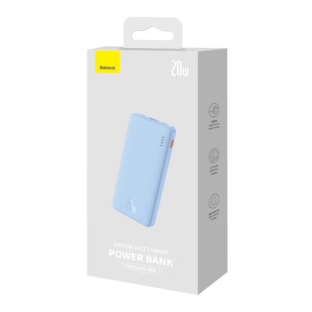 Павербанк Baseus Airpow 20000 mAh, швидка зарядка 20W QC3.0 PD3.0, USB + Type‑C, блакитний - Фото 5 Павербанк Baseus Airpow 20000 mAh, швидка зарядка 20W QC3.0 PD3.0, USB + Type‑C, блакитний - зображення 5