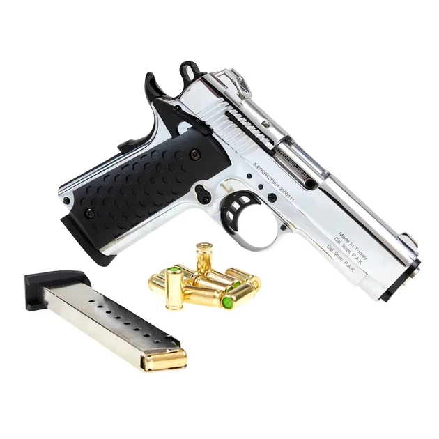 Стартовий пістолет Kuzey 911 SX matte chrome, чорні ручки, з дод. магазином (Colt 1911)+ 15 патронов - зображення 3