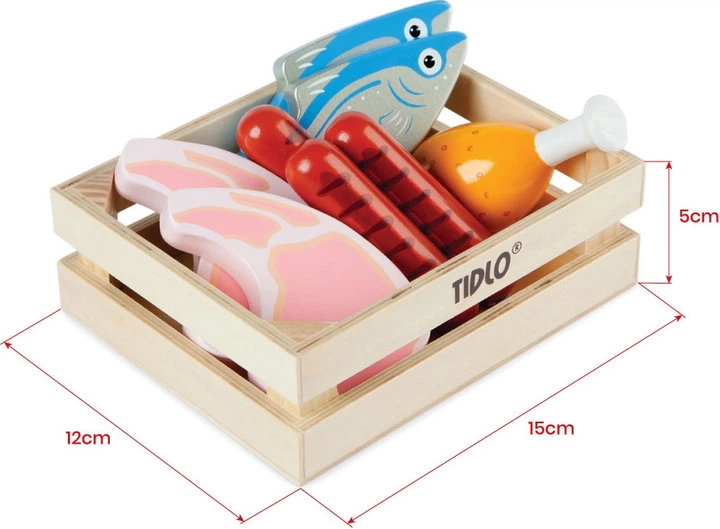 Іграшковий набір Tidlo м'ясо та риба в коробці дерев'яний 2999927 (5012824001045) - зображення 3