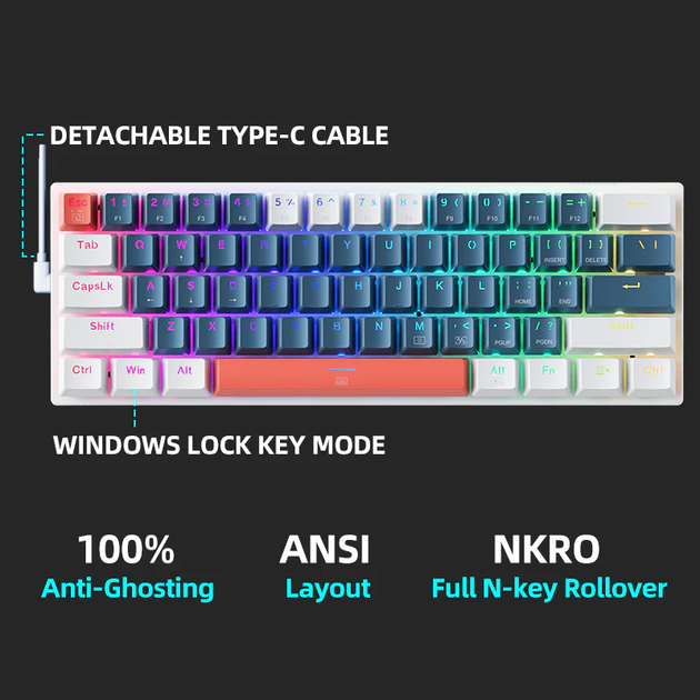 Игровая механическая проводная клавиатура Machenike K500-B61 / Red Switch / Hot Swapping - изображение 7
