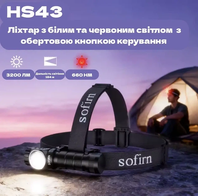 Налобный фонарь Sofirn HS43 3200 lm с красным светом 660nm и аккумулятором 21700 - изображение 5