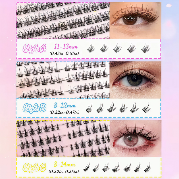 Самоклеящиеся накладные ресницы-пучки Self Adhesive Lashes, 360 шт., изгиб 30D, пучковые ресницы, чёрные - изображение 3