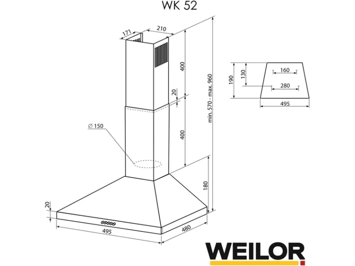 Витяжка купольна WEILOR WK 52 BL - изображение 9
