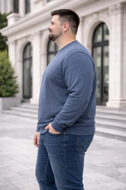 Світер чоловічий великих розмірів з бавовни 4XL синій - Фото 2 Світер чоловічий великих розмірів з бавовни 4XL синій - изображение 2