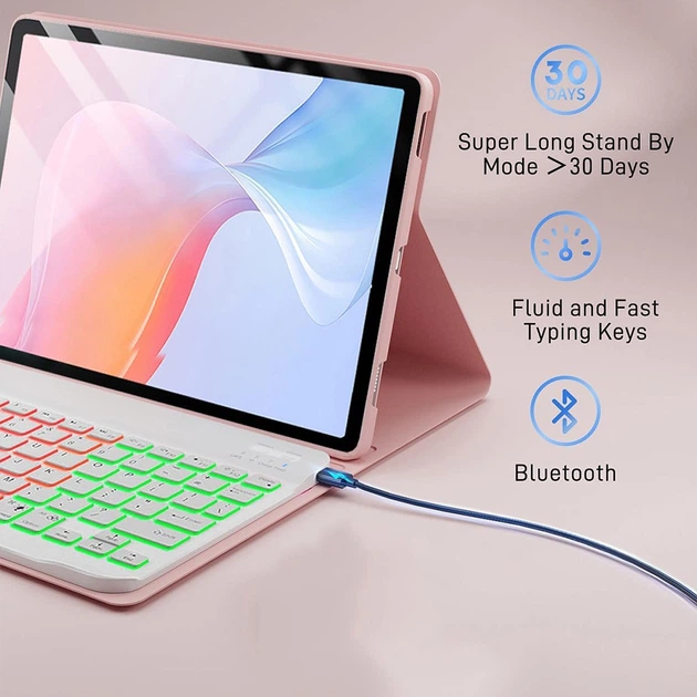 Чехол с Bluetooth - клавиатурой Magnet Flip Cover для Lenovo Idea Tab 2025 с RGB подсветкой pink - Фото 2 Чехол с Bluetooth - клавиатурой Magnet Flip Cover для Lenovo Idea Tab 2025 с RGB подсветкой pink - изображение 2