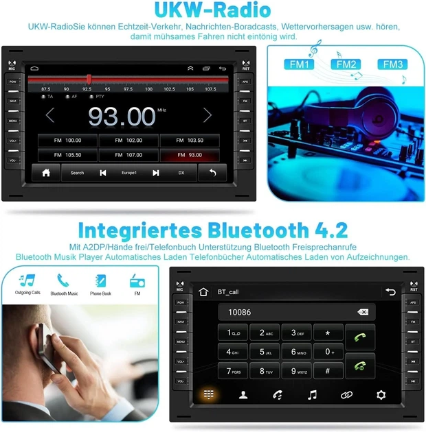 Автомагнітола Hikity Car Radio for VW T5 Golf 4 Bora Polo MK5 Passat B5 Jetta Peugeot 307 / 7'' / USB / WI-FI / GPS / Bluetooth / Black Б/В - изображение 3