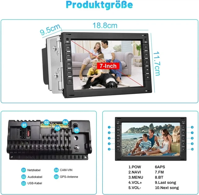 Автомагнітола Hikity Car Radio for VW T5 Golf 4 Bora Polo MK5 Passat B5 Jetta Peugeot 307 / 7'' / USB / WI-FI / GPS / Bluetooth / Black Б/В - изображение 4