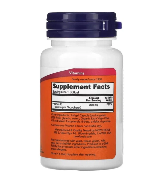 Вітамін Е, Vitamin E-400, Now Foods, зі змішаними токоферолами, 268 мг (400 МО), 50 гелевих капсул (NOW-00890) - Фото 2 Вітамін Е, Vitamin E-400, Now Foods, зі змішаними токоферолами, 268 мг (400 МО), 50 гелевих капсул (NOW-00890) - зображення 2