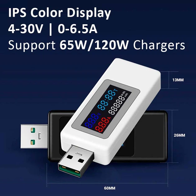 USB тестер струму напруги ємності KEWEISI KWS-V30 QC3.0 / 4-30V / 195W / 6.5A Black - зображення 2