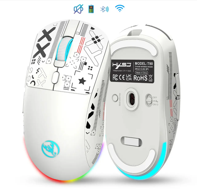Бесшумная беспроводная мышка HXSJ T90 (2.4G, Bluetooth) Белая - Фото 1 Бесшумная беспроводная мышка HXSJ T90 (2.4G, Bluetooth) Белая - изображение 1