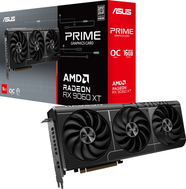 Видеокарта AMD Radeon RX 9060 XT 16GB Asus Prime OC (PRIME-RX9060XT-O16G) - Фото 1 Видеокарта AMD Radeon RX 9060 XT 16GB Asus Prime OC (PRIME-RX9060XT-O16G) - изображение 1