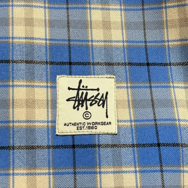 Куртка Stussy блакитна в клітку з коміром, розмір М - Фото 3 Куртка Stussy блакитна в клітку з коміром, розмір М - изображение 3