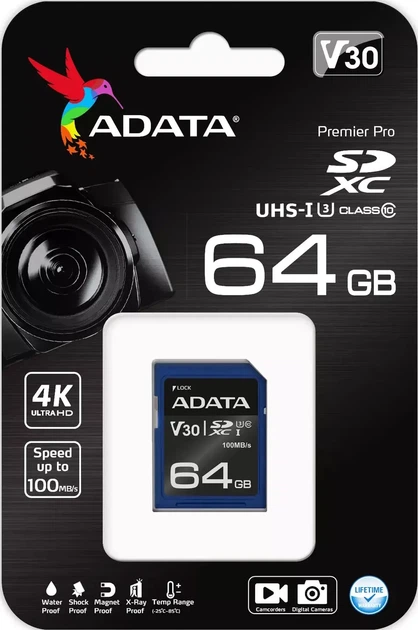 Karta pamięci ADATA Premier Pro SDXC 64GB Class 10 (ASDX64GUI3V30S-R) - obraz 2