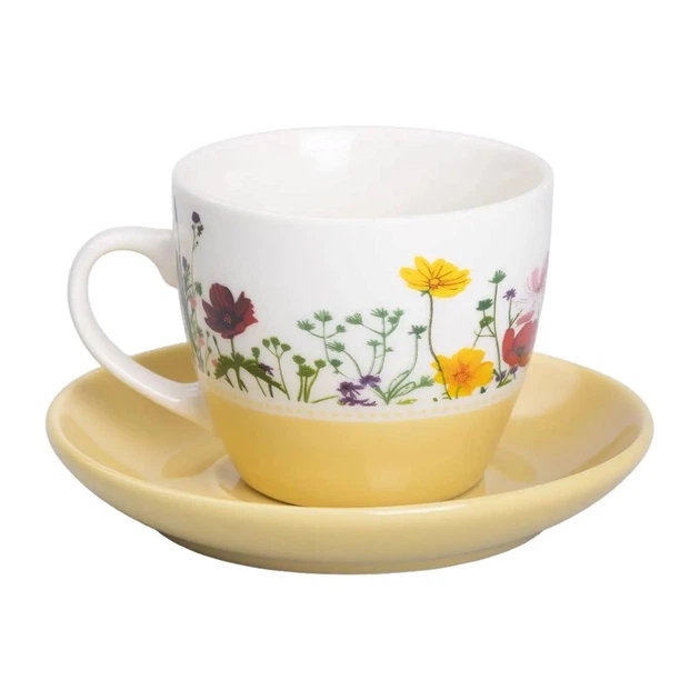 Керамическая чашка с блюдцем 250 (мл) для чая и кофе Желтая - изображение 5