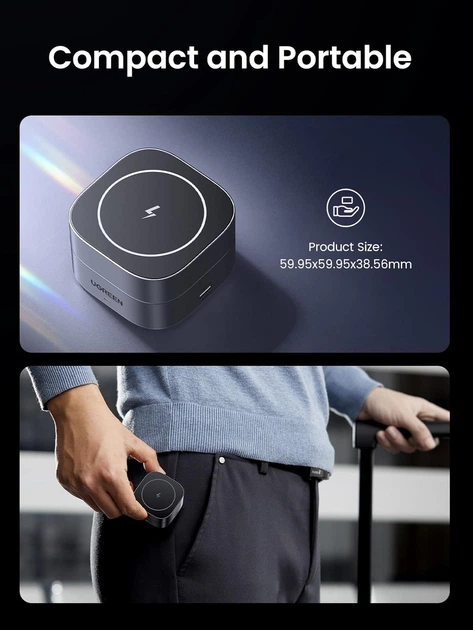 Бездротова швидкісна зарядна станція UGREEN MagFlow Magnetic 2-в-1, заряджає iPhone (серії 12–17) та AirPods, має додатковий USB-C вихід, магнітне кріплення, захист від перегріву, короткого замикання - Фото 5 Бездротова швидкісна зарядна станція UGREEN MagFlow Magnetic 2-в-1, заряджає iPhone (серії 12–17) та AirPods, має додатковий USB-C вихід, магнітне кріплення, захист від перегріву, короткого замикання - зображення 5