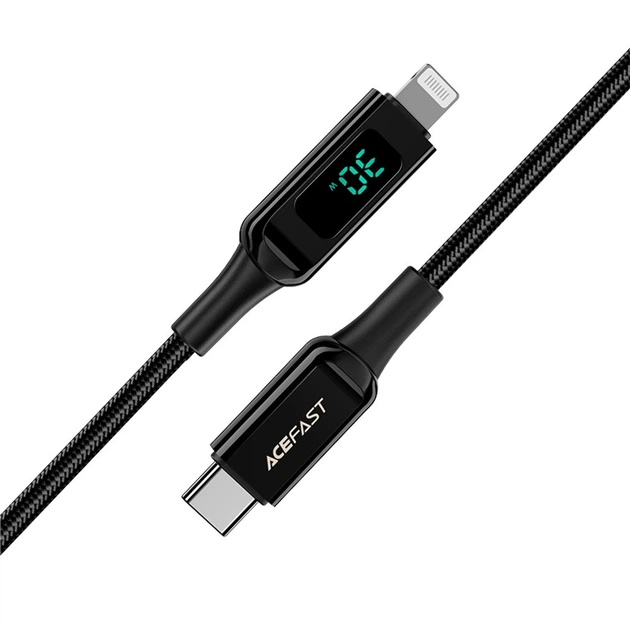 Кабель USB Acefast C6-01 с дисплеем, Type-C to Lightning, PD 30W, 1.2m, черный - изображение 3