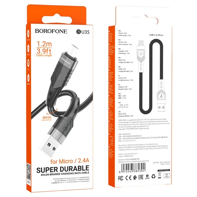 Кабель Borofone BU35 USB to MicroUSB 1.2m чорний - зображення 5