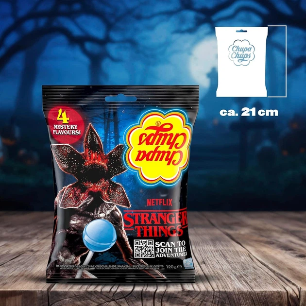 Льодяники Chupa Chups Stranger Things Дивні Дива 4 таємничі смаки (Сині) 120 г (10шт x12г) - Фото 6 Льодяники Chupa Chups Stranger Things Дивні Дива 4 таємничі смаки (Сині) 120 г (10шт x12г) - зображення 6