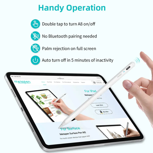 Pencil A8 Metapen iPad для Apple Ipad Білий - Фото 4 Pencil A8 Metapen iPad для Apple Ipad Білий - зображення 4