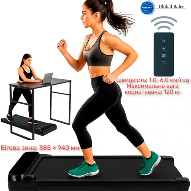 Бігова доріжка до 120 кг, 1100 Вт, 6 км/год тиха, компактна Treadmill XM-U1 для дому, квартири чи офісу - изображение 2
