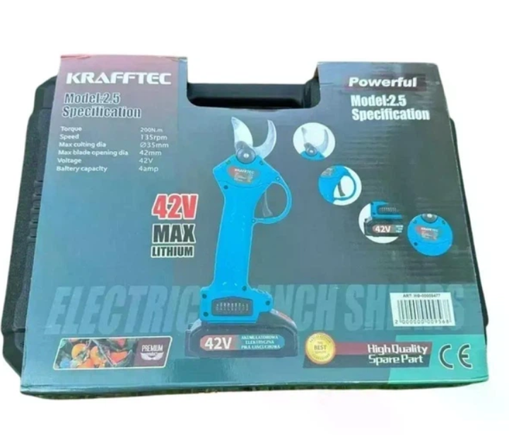 Секатор акумуляторний професійний Krafftec 42V 4Ah, електричний садовий секатор для обрізки гілок до 38 мм, 2 акумулятори, у кейсі синій - Фото 3 Секатор акумуляторний професійний Krafftec 42V 4Ah, електричний садовий секатор для обрізки гілок до 38 мм, 2 акумулятори, у кейсі синій - зображення 3