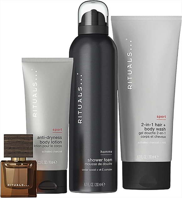 Zestaw męski Rituals Homme Woda perfumowana 15 ml + Balsam do ciała 70 ml + Szampon i żel do ciała 2w1 200 ml + Pianka pod prysznic 200 ml (8719134184 (955555914602485) - Outlet - obraz 2