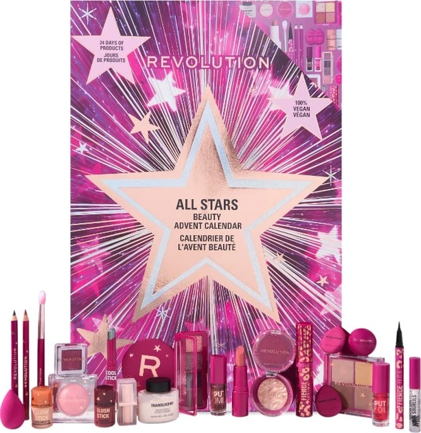 Kalendarz adwentowy Makeup Revolution All Stars Beauty 24 szt. (5057566868648) (955555913875892) - Outlet - obraz 5