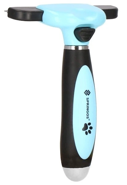 Szczotka do wyczesywania sierści Springos psa kota samoczyszcząca ostrze 10 cm Niebiesko-czarna (5907719419633) - obraz 2