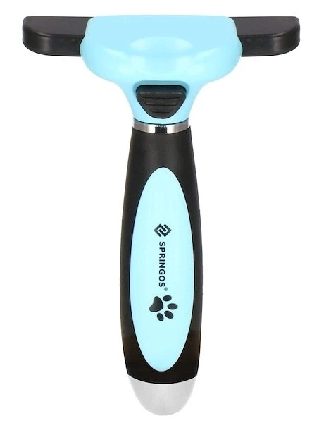 Szczotka do wyczesywania sierści Springos psa kota samoczyszcząca ostrze 10 cm Niebiesko-czarna (5907719419633) - obraz 3