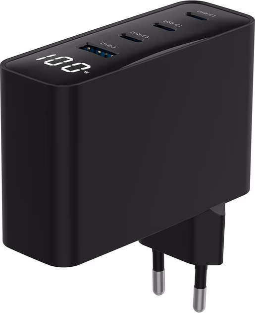 Ładowarka Gembird GaN 3 x USB-C 1 x USB-A 100W Black (TA-UC-PDQC100LCD-01-BK) - obraz 2