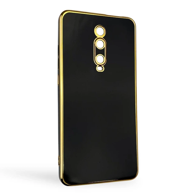 Чохол для Xiaomi K20 глянцевий із захистом камери із золотою окантовкою чорний - зображення 2