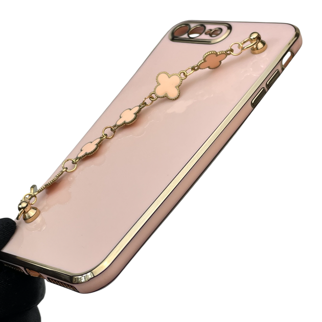 Чохол для телефона Apple iPhone 8 Plus жіночій із ремінцем на подарунок з прикрасами та золотою окантовкою пудровий - Фото 4 Чохол для телефона Apple iPhone 8 Plus жіночій із ремінцем на подарунок з прикрасами та золотою окантовкою пудровий - зображення 4