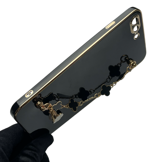 Чохол для телефона Apple iPhone 7 Plus жіночій із ремінцем на подарунок з прикрасами та золотою окантовкою чорний - Фото 5 Чохол для телефона Apple iPhone 7 Plus жіночій із ремінцем на подарунок з прикрасами та золотою окантовкою чорний - зображення 5