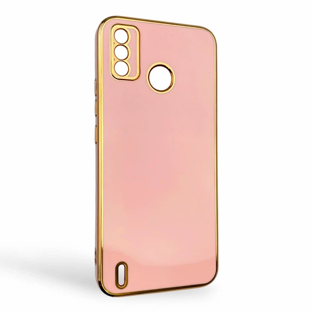 Чехол для Tecno Spark 6 Go (KE5) глянцевый с защитой камеры с золотой окантовкой пудровый - изображение 2