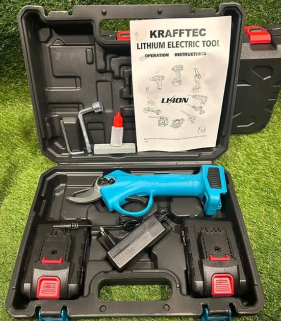 Набір інструментів акумуляторний Krafftec 2в1 36V секатор та ланцюгова мініпила з шиною 15 сантиметрів у кейсі синій - зображення 5