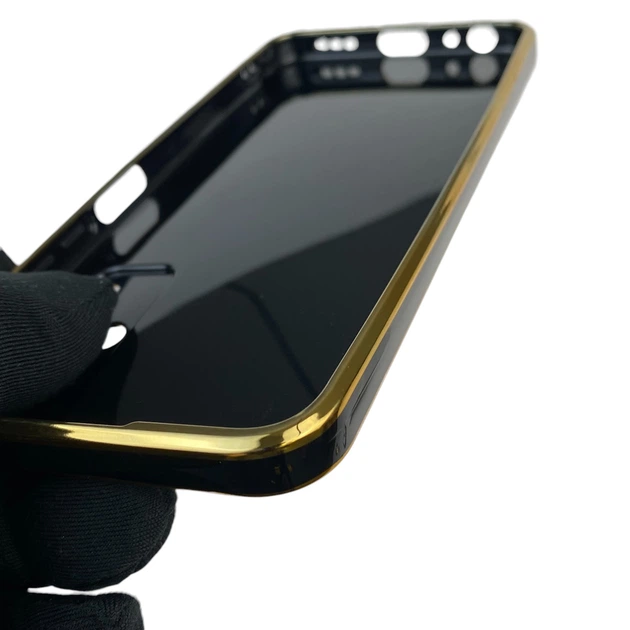 Чехол для Vivo Y31 глянцевый с защитой камеры с золотой окантовкой и кольцом MagSafe черный - Фото 5 Чехол для Vivo Y31 глянцевый с защитой камеры с золотой окантовкой и кольцом MagSafe черный - изображение 5