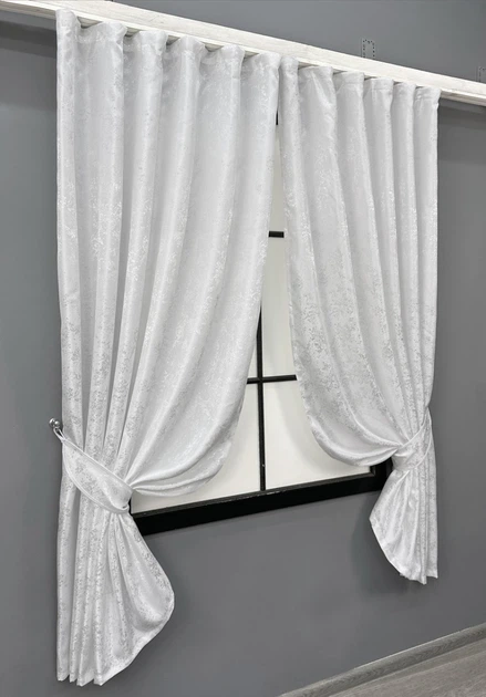 Комплект (2шт. 1,3х1,7м.) коротких штор із жакарда, колекція "Мармур Al1". Колір білий. Код 1300ш 35-0403 - Фото 2 Комплект (2шт. 1,3х1,7м.) коротких штор із жакарда, колекція "Мармур Al1". Колір білий. Код 1300ш 35-0403 - зображення 2