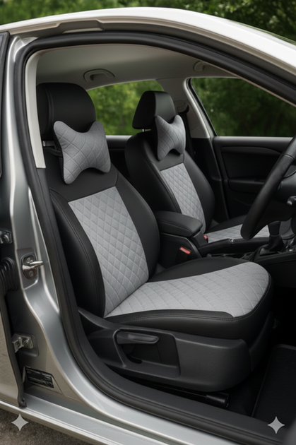 Авточохли на Opel Combo C Auto Style екокожа і Алькантара ромби темно сірі - Фото 1 Авточохли на Opel Combo C Auto Style екокожа і Алькантара ромби темно сірі - зображення 1