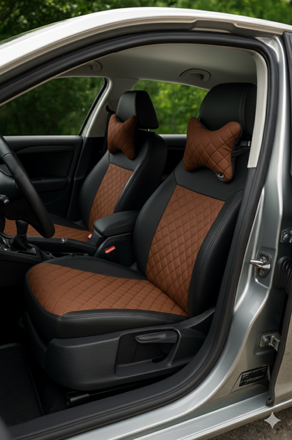 Авточехлы на Nissan Qashqai I Auto Style экокожа и Алькантара ромбы светло коричневые - Фото 1 Авточехлы на Nissan Qashqai I Auto Style экокожа и Алькантара ромбы светло коричневые - изображение 1