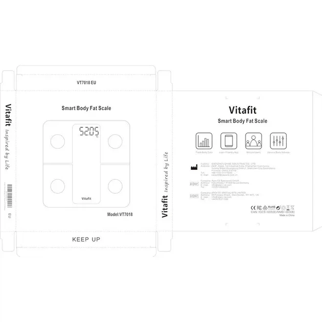 Разумные весы Vitafit с Bluetooth и приложением на телефон; анализ состава тела: жир, мышцы, ИМТ, белок - изображение 2