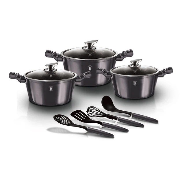 Набір посуду 10 предметів Berlinger Haus Metallic Line Carbon Pro Edition мармурове покриття (BH-6919) - Фото 1 Набір посуду 10 предметів Berlinger Haus Metallic Line Carbon Pro Edition мармурове покриття (BH-6919) - зображення 1