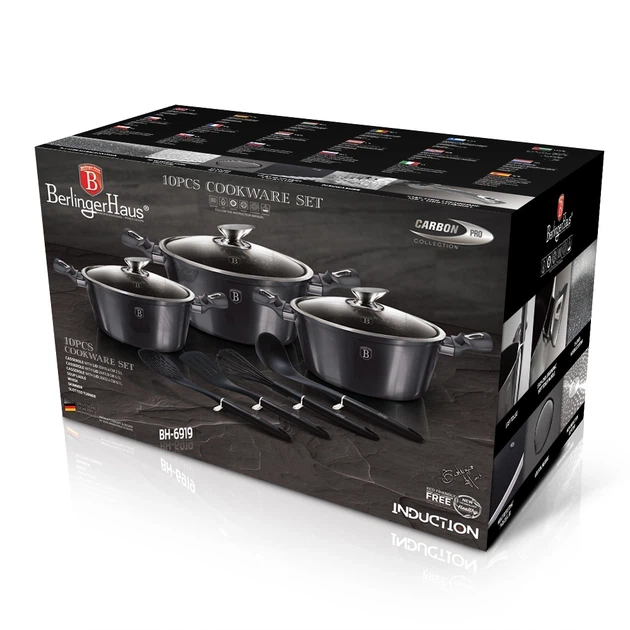 Набір посуду 10 предметів Berlinger Haus Metallic Line Carbon Pro Edition мармурове покриття (BH-6919) - Фото 2 Набір посуду 10 предметів Berlinger Haus Metallic Line Carbon Pro Edition мармурове покриття (BH-6919) - зображення 2